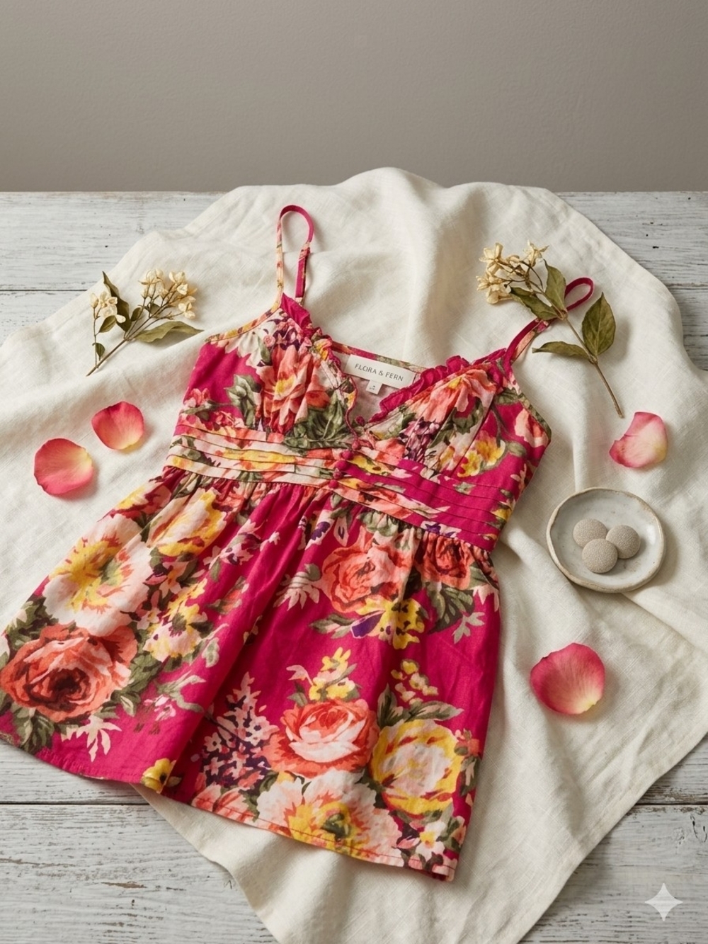 Forever 21 Coral and Yellow Floral Camisole